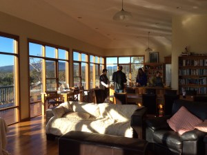 The living areas  with the windows and sun