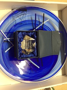 A. Bertram Chandler Award bowl and plaque close up