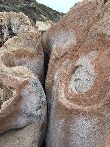 Eroded rocks at Halls Head Beach